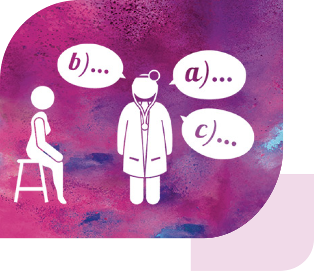 Ein Gespräch zwischen einer Patientin und einem Arzt im Comic Stil