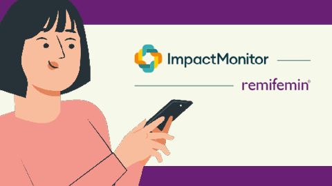 Eine Grafik, die eine stilisierte Frau mit kurzen dunklen Haaren zeigt, die auf ihr Smartphone schaut. Im Hintergrund sind die Logos 